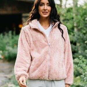 NWT AVEC LES FILLES Blush Pink Teddy Jacket Full Zip Faux Sherpa Fur XXS